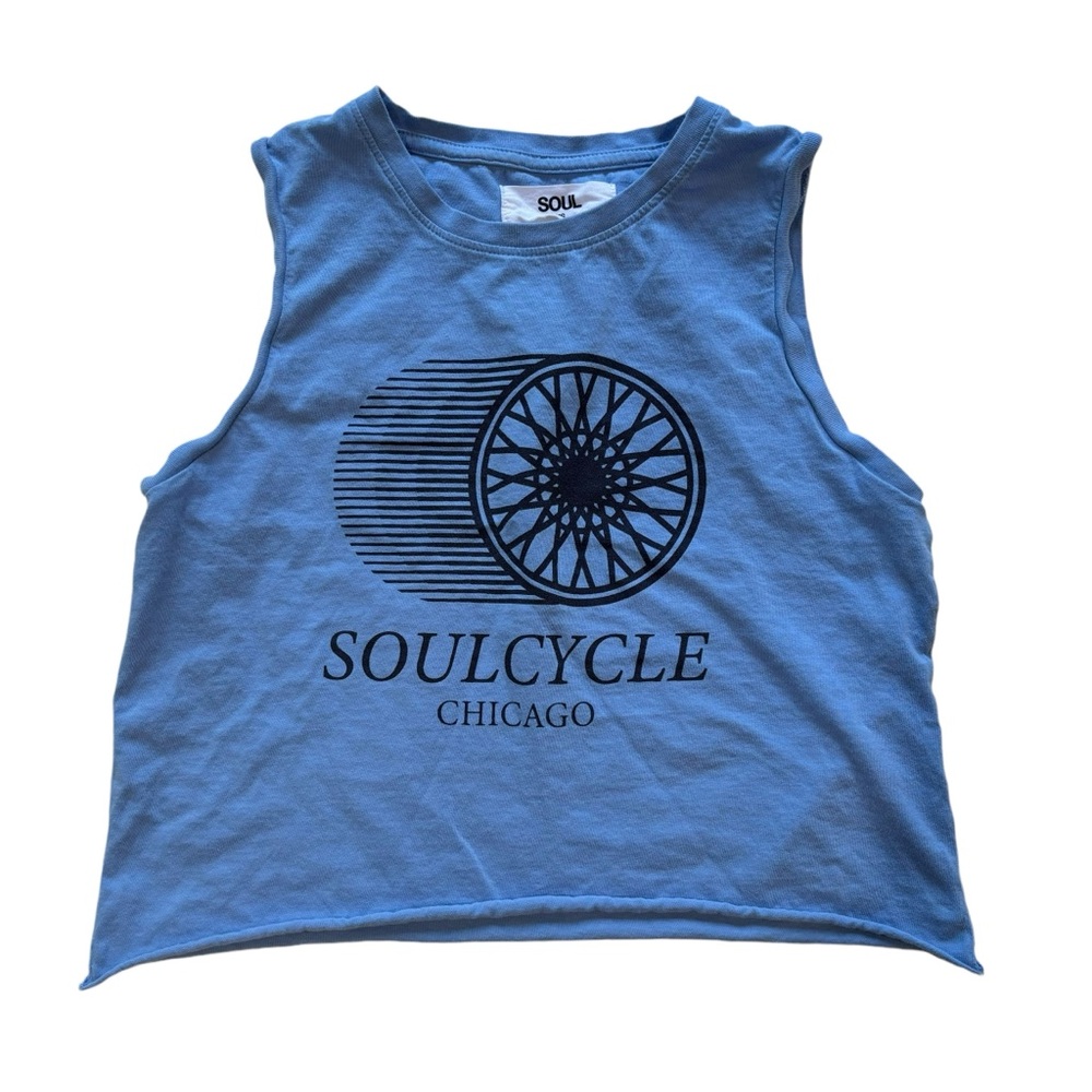 SoulCycle Graphic Muscle Crop Top blue with Navy logo size XS extra small